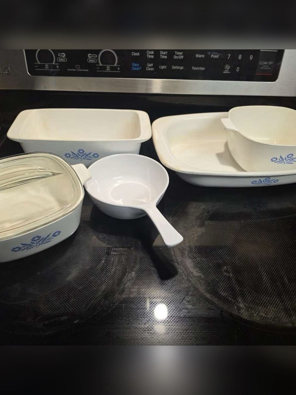 Vintage Corningware White Bakeware Set with Blue Cornflower Motif